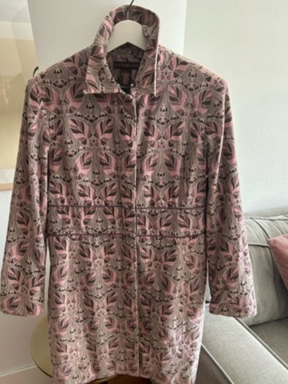 Vtg Y2K Pink Velvet Printed Whimsigoth Boho Coat Size L